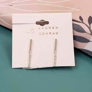 Lauren Conrad, NWT, Dainty silver tone bar and dangle jewel bar post earrings